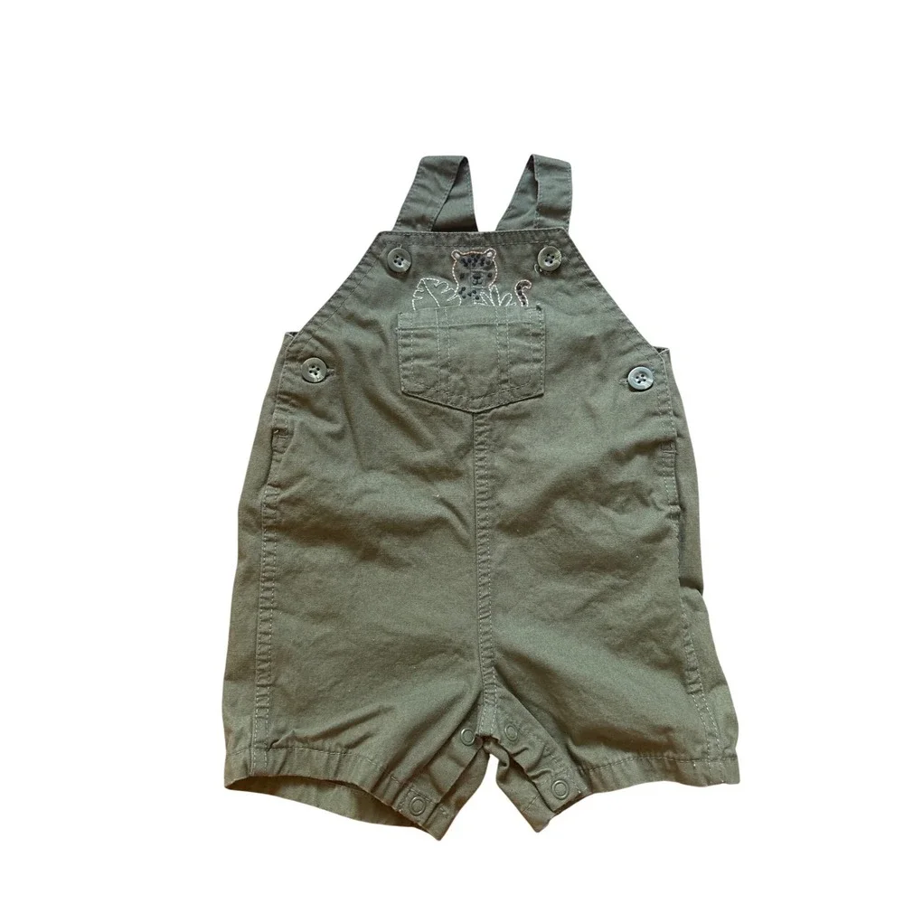 Carter's Shortall Overalls Kids‎ Olive Green Leopard Embroidery SIZE 9m